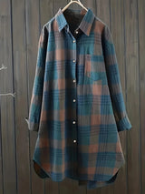 Women' Casual Plaid Button Print Long Sleeve Shirt