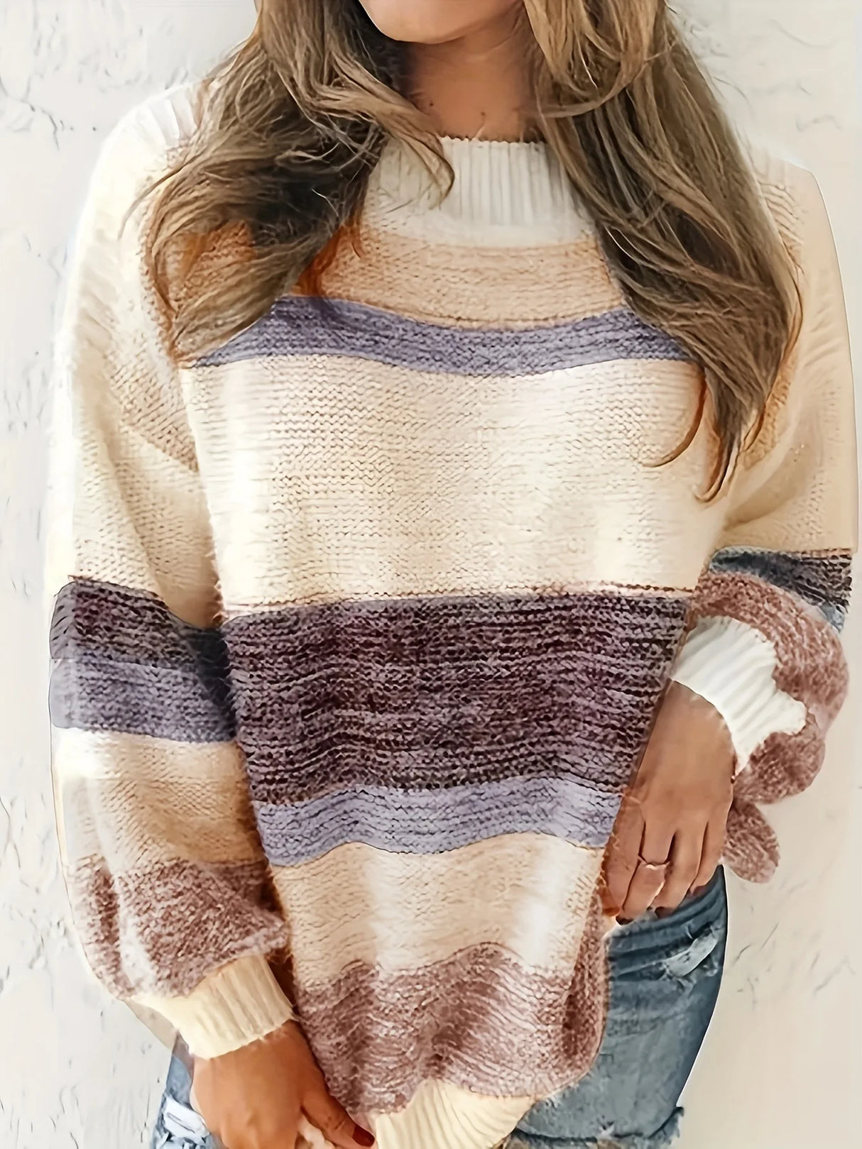 New Casual Sweater, Women' Colorblock Long Sleeve Round