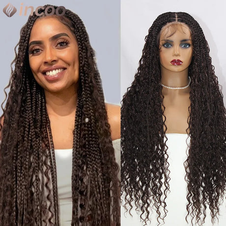 Blonde Bohemian Box Braids Wigs With Curly Hair