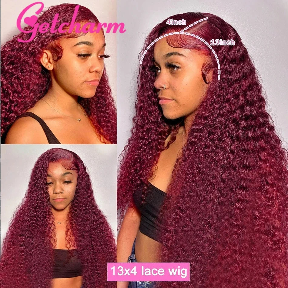 Weargo J Burgundy Curly Lace Wigs Human Hair