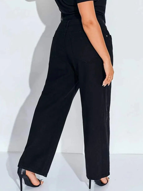 Wide Leg Jeans For Women Black Color High