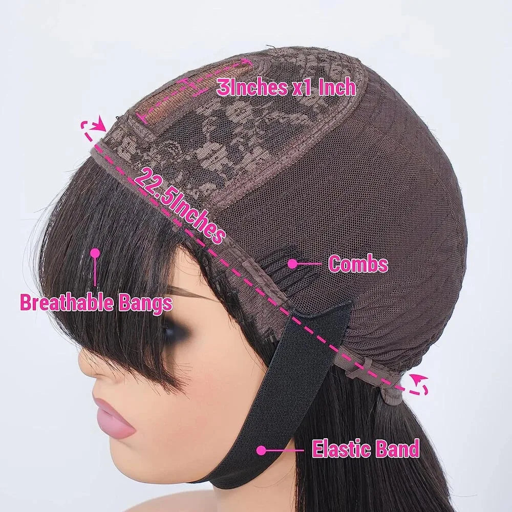 Straight Full Machine Made Bang Wigs Human Hair