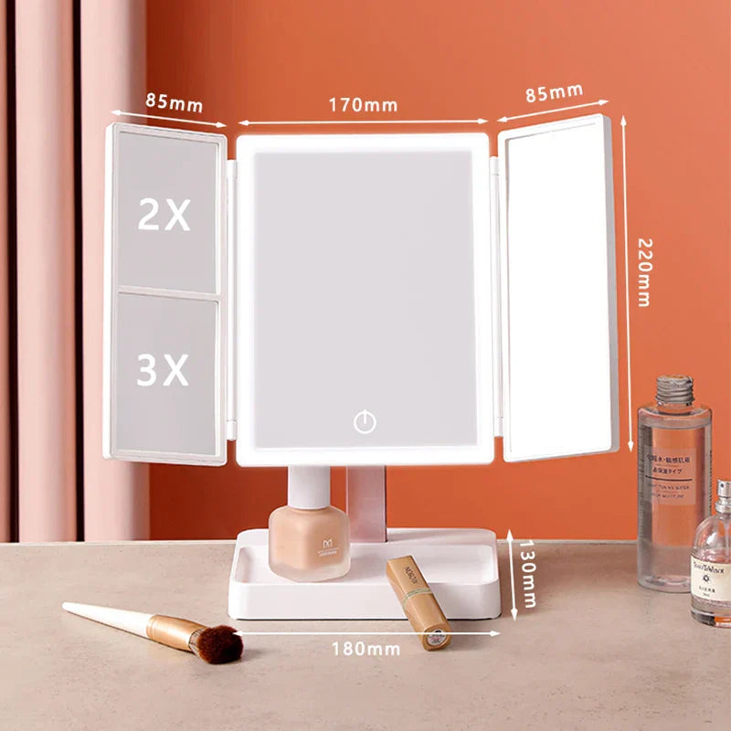 Led Light Vanity Mirror Magnifying Cosmetic Folding