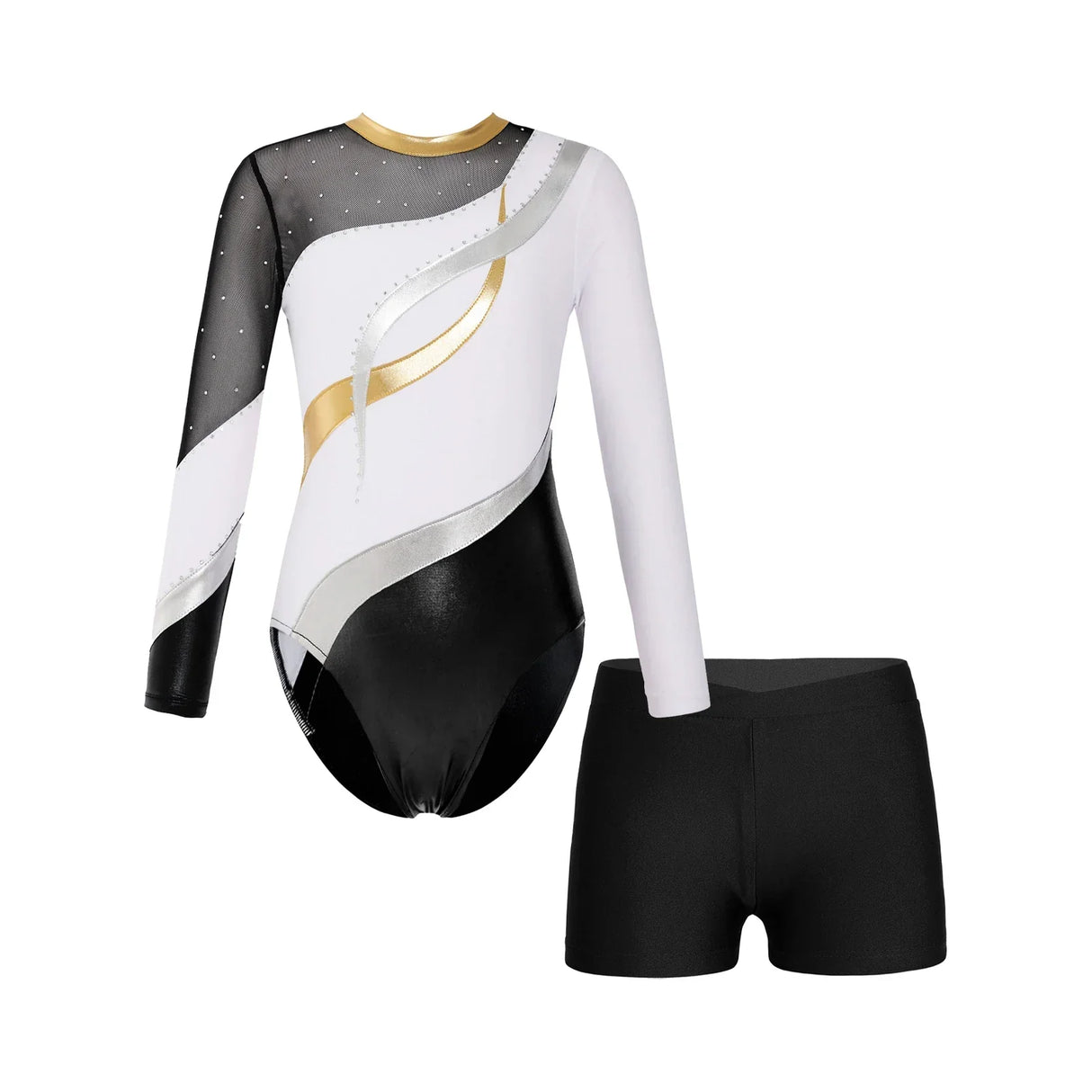 Kids Girls Gymnastics Leotards Bronzing Long Sleeve Leotards