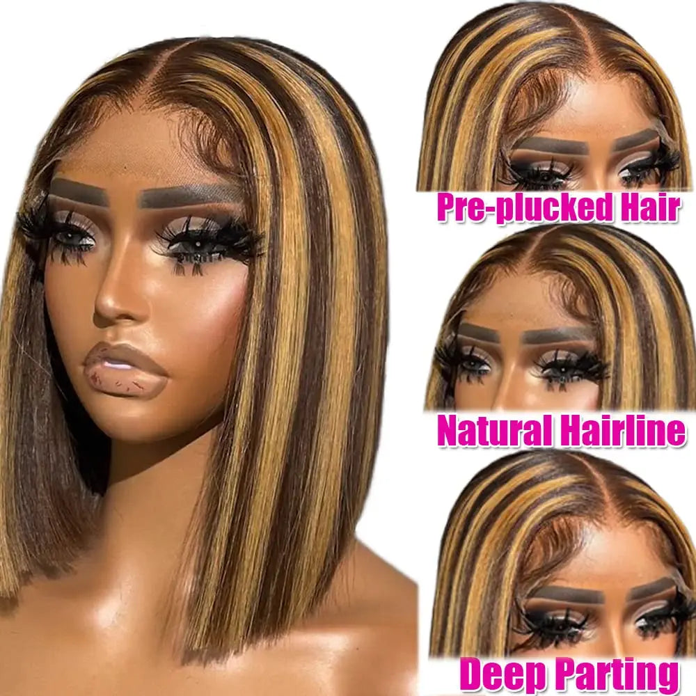 Blonde Bob Wigs Deep Part 13X4 Human Hair