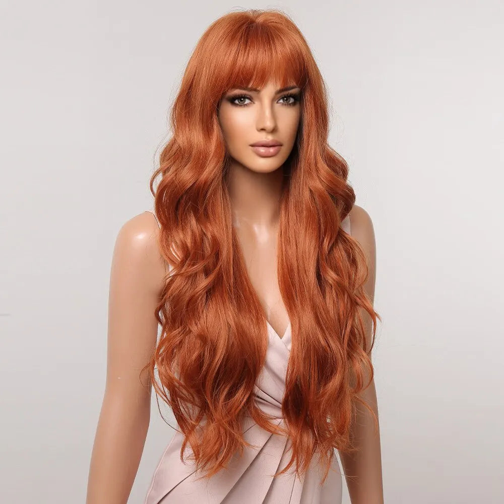 Ginger Curly Synthetic Wigs For Women Long Natural