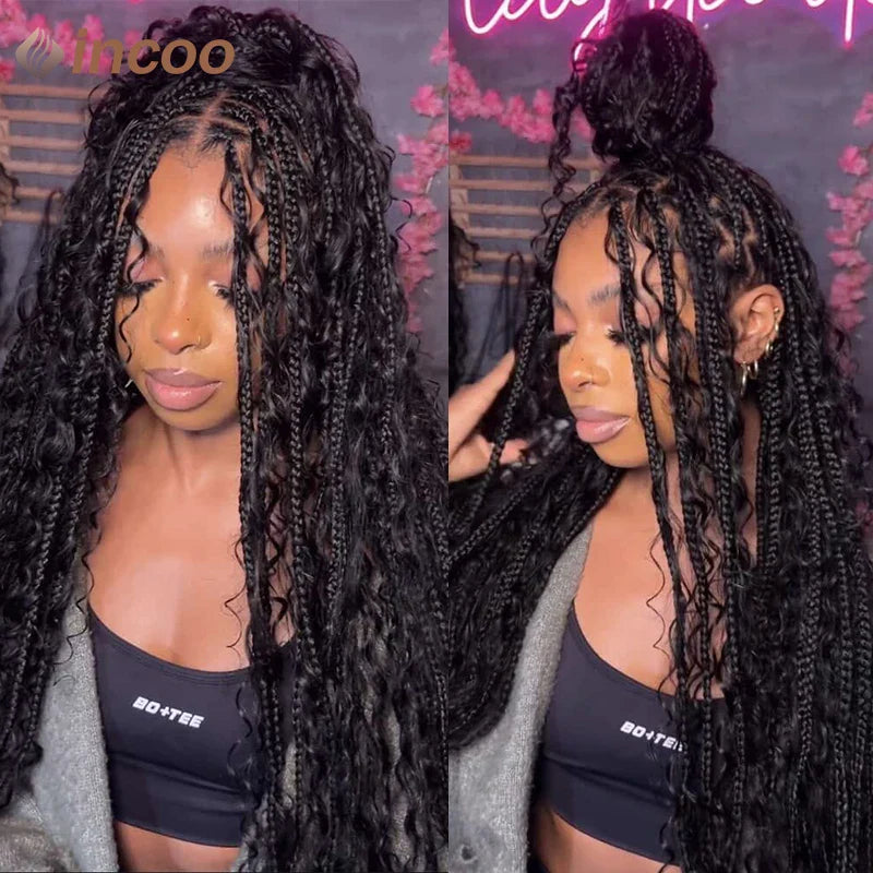 Boho Box Braid Wigs Curly Braided Full Lace