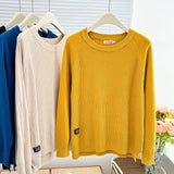 Simple Label Hem Slit Knit Sweater Womens Autumn