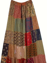 Boho Skirt, Women' Plus Patchwork Floral Print Drawstring