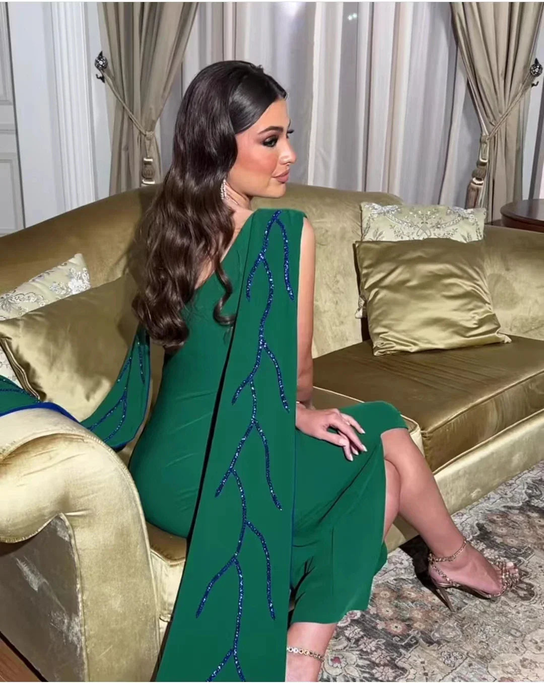 Asanagi New Green Evening Dresses O-Neck Sleeveless Floor-Length