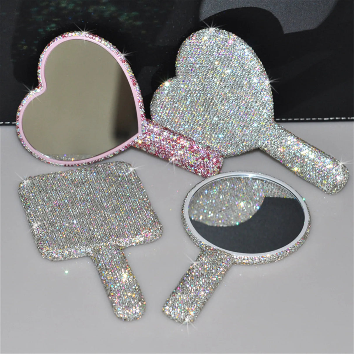 Luxury Diamond Hand Mirror Love Heart Mirror Female