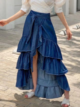 Women Mermaid Skirt High Waist Casual Plain Spliced