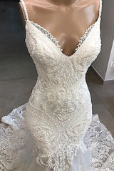 Haute Couture Elegant White Embroidery Spaghetti Strap Bride