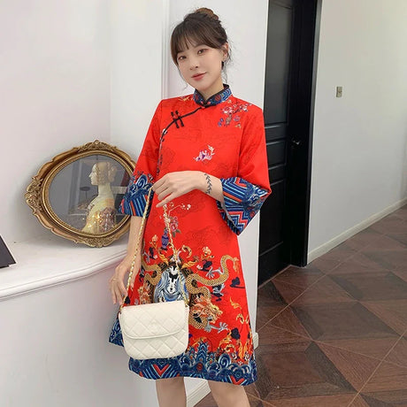 Ins Red Blue Loose New Fashion Modern Chinese