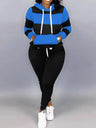 Lw Striped Drawstring Tracksuit Set Autumn Women Hoodie
