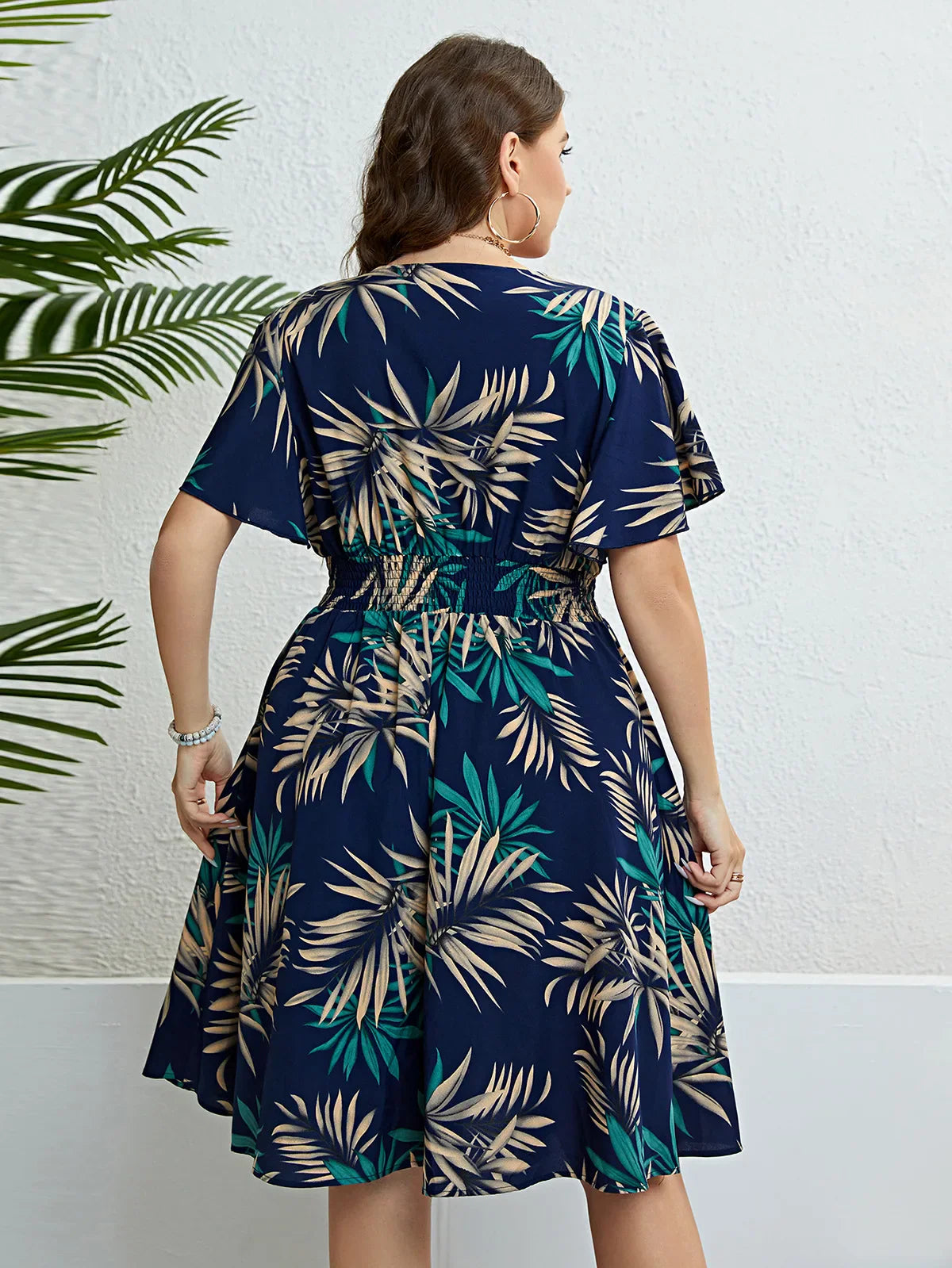 Floral Print Wrapped V-Neck Women Dresses Short Ruffle