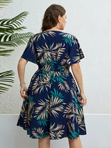 Floral Print Wrapped V-Neck Women Dresses Short Ruffle