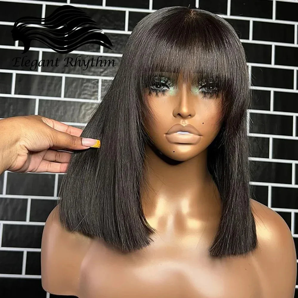 Short Bob Wig With Bangs Brazilian Remy Human