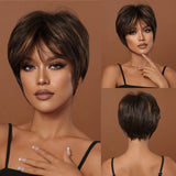 Short Pixie Cut Wig With Highlight Straight Chocolate