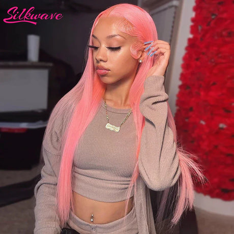 Pink Lace Front Wig Human Hair Wig 13X6