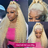 Honey Blonde Deep Wave Lace Frontal Wig Brazilian