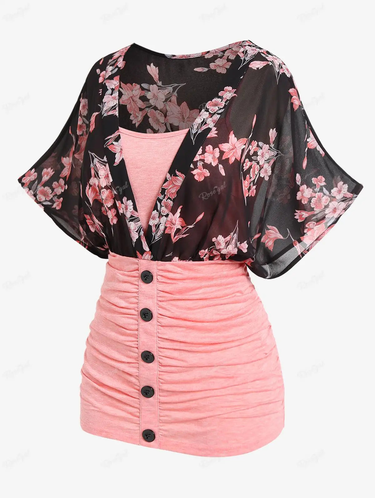 Rosegal Light Pink Colorblock T-Shirts Mesh Panel Flutter