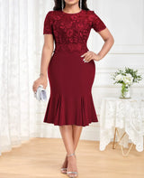 Fashion Lace Splice Dress Women' Sexy Round Neck