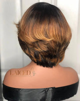 Short Bob Honey Blonde Ombre Colored Wig Straight