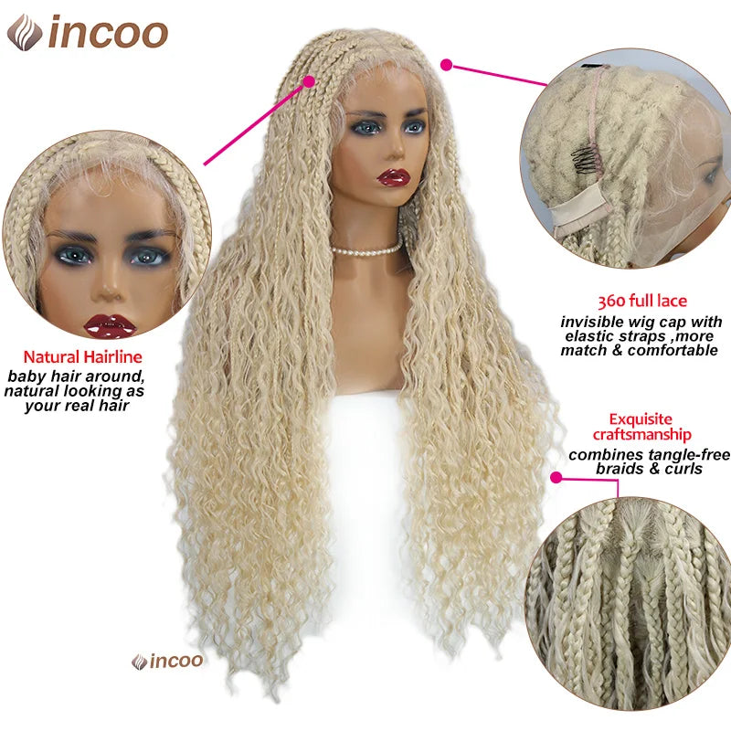 Blonde Bohemian Box Braids Wigs Full Lace Front