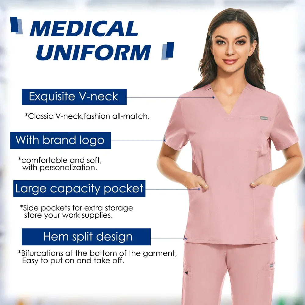 Dentist Scrubs Tops Fashion Hotel Workwear Scrub Shirts