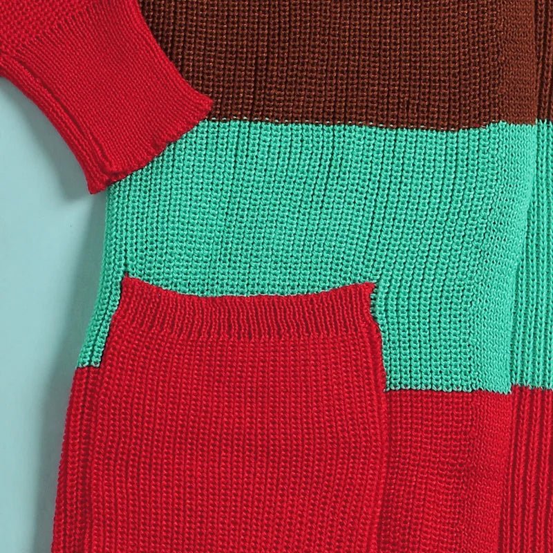 Wuhe Knit Ribbed Patchwork Long Sleeve Open Stitch