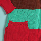 Wuhe Knit Ribbed Patchwork Long Sleeve Open Stitch