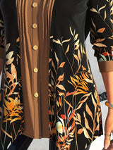 Casual Blouse, Women' Plus Colorblock Leaf Print Button
