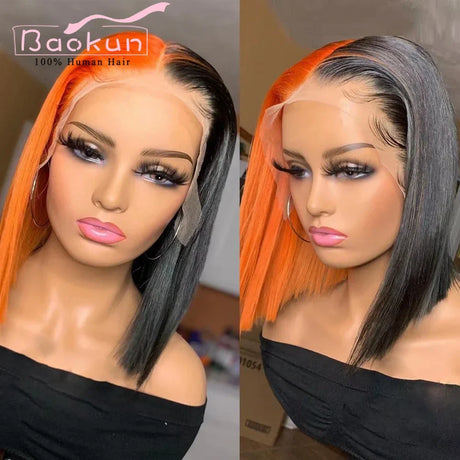 Colored Short Bob Wig Lace Front Human