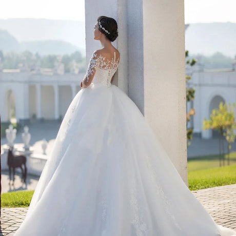 Luxury Fluffy Wedding Dresses For Woman2023 O-Eck Half