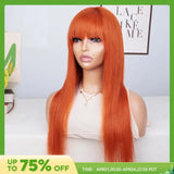 Orange Color Wig With Bangs Straight Hair Brazilian