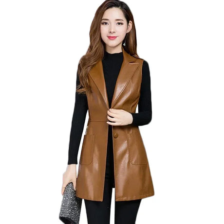 Faux Leather Vest Women' Clothing Pu Autumn Jacket