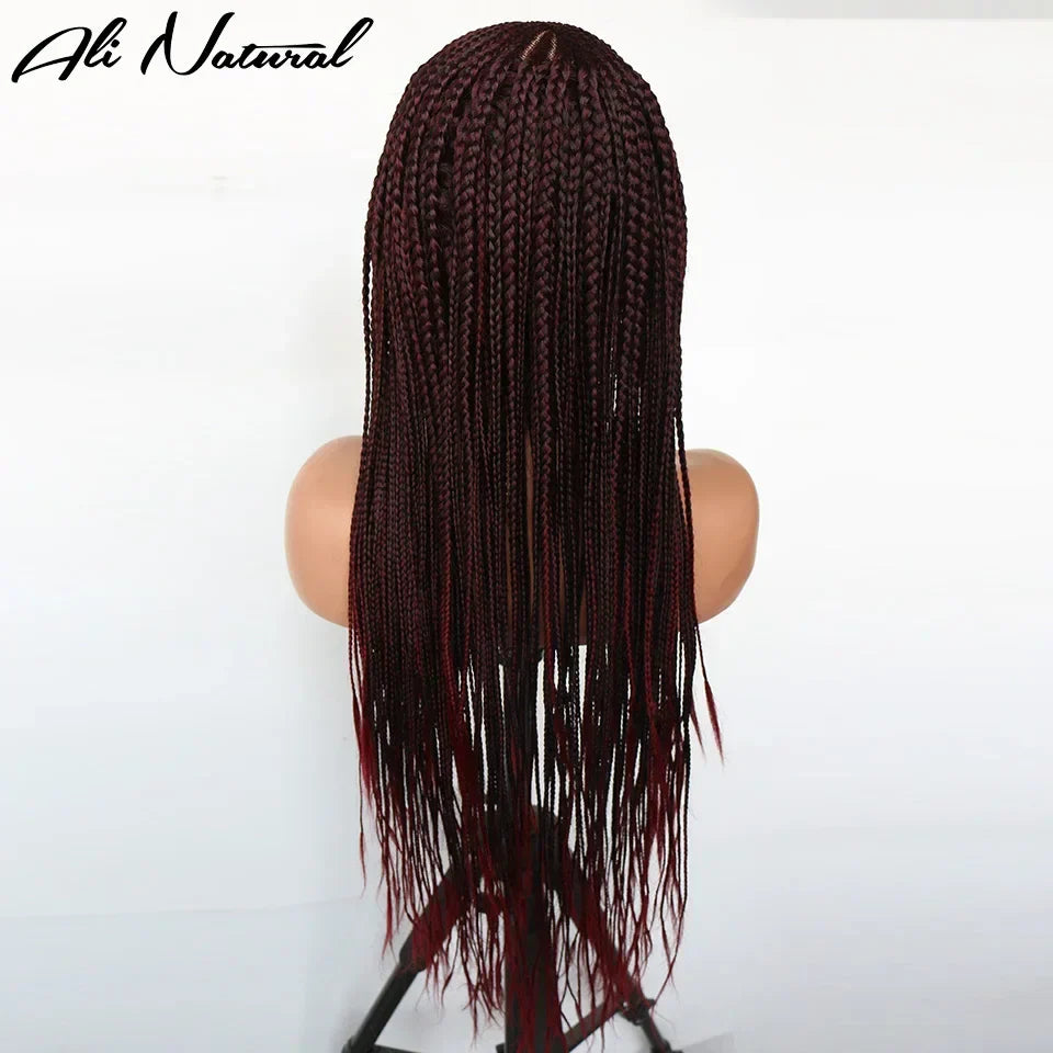 Ombre Burgundy 13X6 Lace Frontal Braids Wig Synthetic