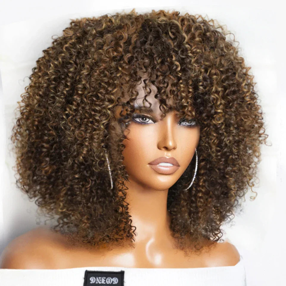 Short Afro Kinky Curly Wig With Bangs Brazilian