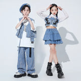 Kids Street Dance Hip Hop Clothing Suit Denim
