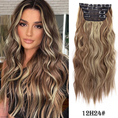 Set Synthetic Hair Clip In Long Wavy Thick