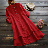 Women' Autumn O-Neck Cotton Linen Baggy T-Shirt Tops