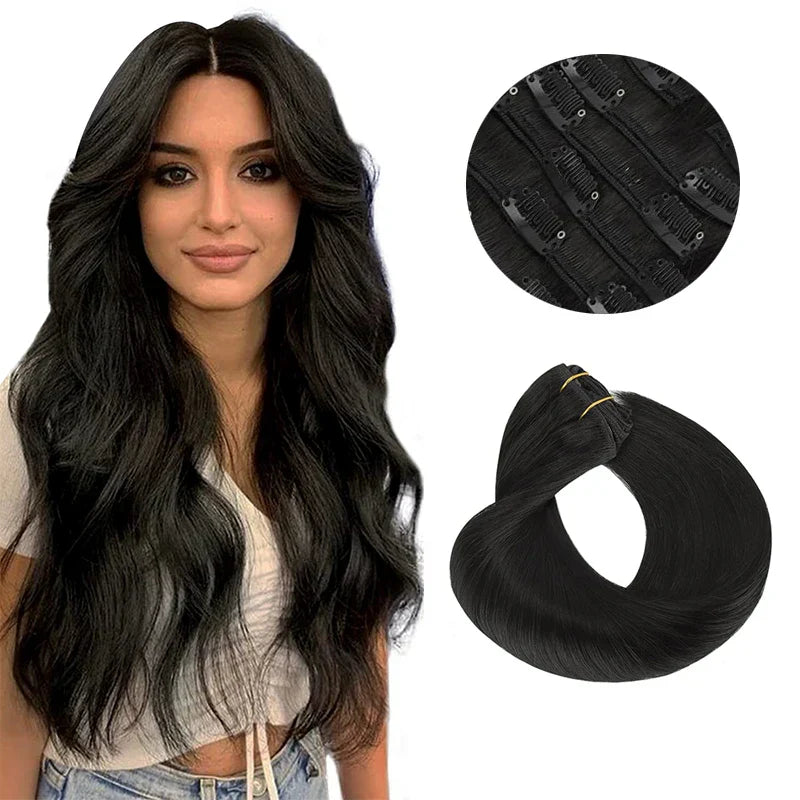 Clip In Human Hair Extensions Straight Natural Light