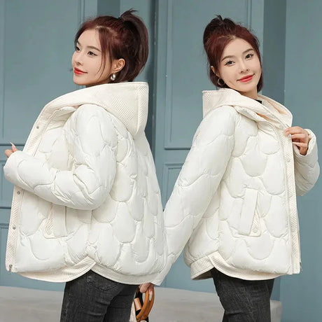 Hooded Parka Fake Two-Piece Down Cotton Clothes Women