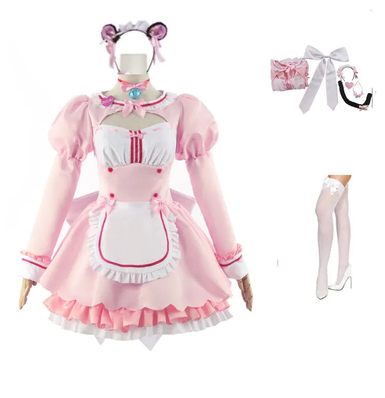 Anime Nekopara Vanilla Cosplay Wig Costume Maid Lolita