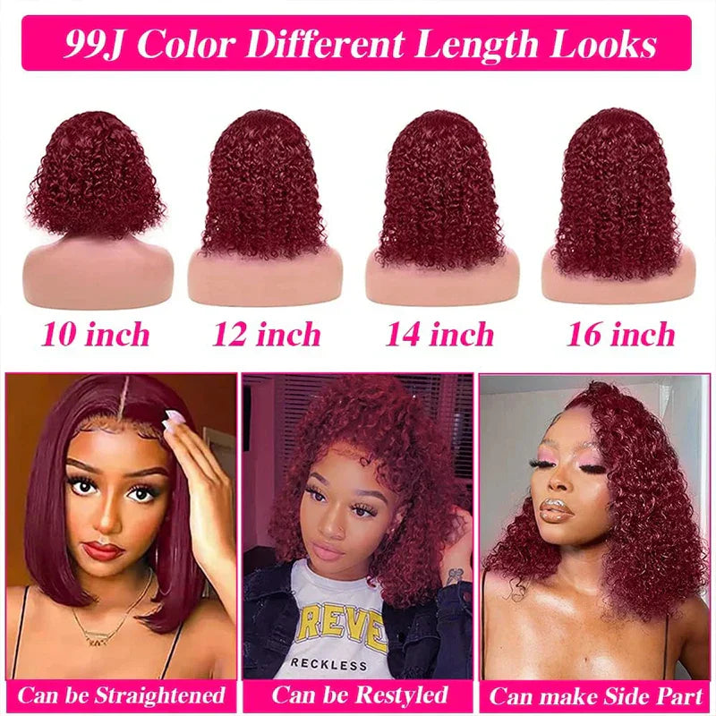 Burgundy Deep Wave Red Water Bob Wigs