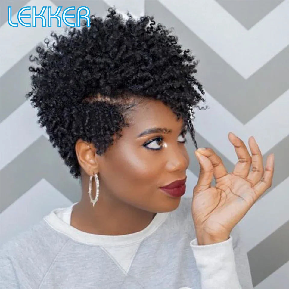 Lekker Short Curly Human Hair Wigs For Black