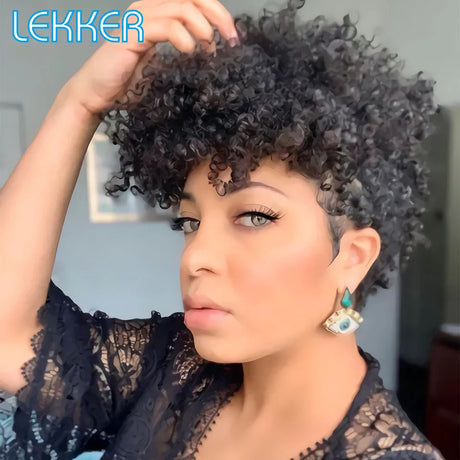 Lekker Short Curly Human Hair Wigs For Black