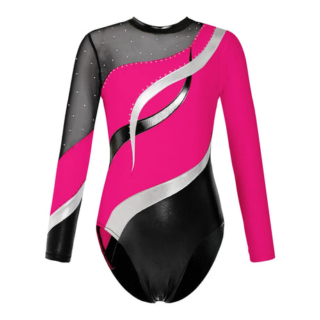 Kids Girls Gymnastics Leotards Bronzing Long Sleeve Leotards