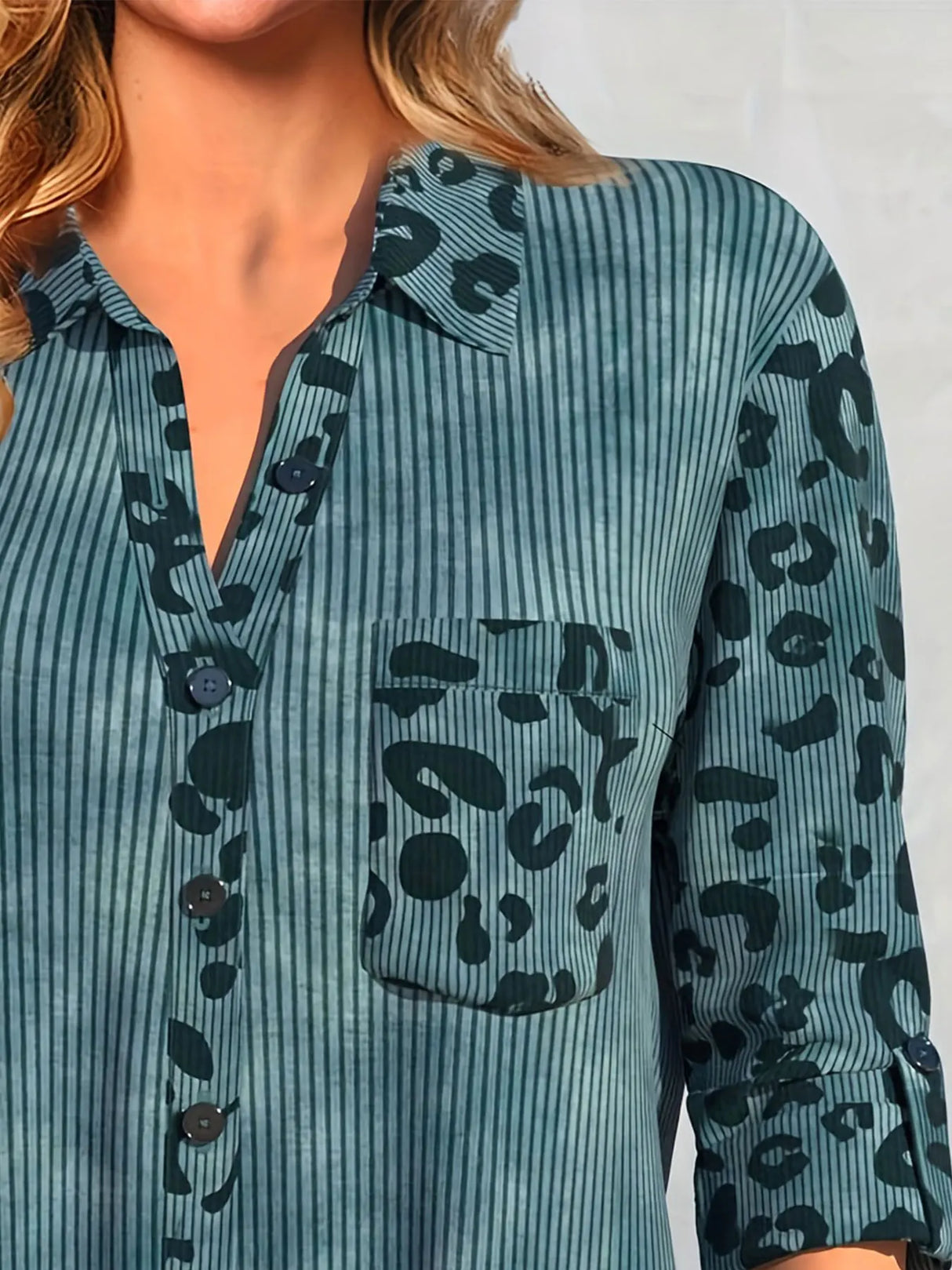 Casual Blouse, Women' Plus Colorblock Leopard Print Ribbed